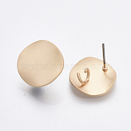 Smooth Surface Iron Stud Earring Findings, with Loop, Raw(Unplated) Pins, Cadmium Free & Lead Free, Flat Round, Matte Gold Color, 15mm, Hole: 3mm, Pin: 0.7mm(IFIN-T012-93-RS)