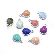 Natural Gemstone Charms, with Brass Findings, Faceted, teardrop, Platinum, 14x9.5x5mm, Hole: 1mm(G-I196-08P)