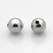 Round 304 Surgical Stainless Steel Beads, Stainless Steel Color, 6mm, Hole: 1mm(X-STAS-N032-01-6mm)