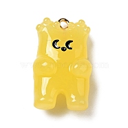 Cartoon Opaque Resin Pendants, Bear Charm, with Golden Tone Alloy Loops, Gold, 26.5x15.8x11mm, Hole: 1.8mm(FIND-I029-01C)