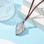 Crystal Holder Cage Necklace, Brass Bar Connected Pouch Empty Stone Holder for Pendant Necklace Making, Faux Suede Cord Necklace, Stainless Steel Color, 32-1/8 inch(81.6cm)(NJEW-JN04587-02)