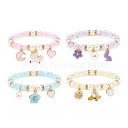 Acrylic Imitation Pearl Stretch Bracelet with Alloy Enamel Charms for Women, Mixed Color, Inner Diameter: 2-1/4 inch(5.6cm)(BJEW-JB08447)