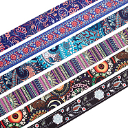 12 Yards 6 Patterns Ethnic Style Double-Sided Polyester Ribbon, Jacquard Ribbon, Tyrolean Ribbon, Flat, Colorful, Floral & Round & Stripe Pattern, Mixed Patterns, 1-1/2 inch(38mm), 2 yards/pattern(OCOR-FH0001-16)