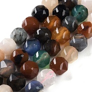 Natural Multi-Color Agate Beads Strands, Faceted, Double Hearted & Star Cut Beads, Dyed & Heated, 8.5~10.5x9~10.5mm, Hole: 0.8mm, about 40~42pcs/strand, 15.43~15.94 inch(39.2~40.5cm)(G-NH0021-A18-02)