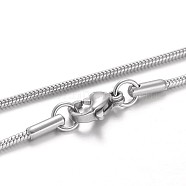 304 Stainless Steel Snake Chain Necklaces, with Lobster Claw Clasps, Stainless Steel Color, 17.7 inch(45cm), 1.5mm(NJEW-F195-04B-P)