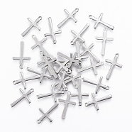 201 Stainless Steel Tiny Cross Charms, Stainless Steel Color, 14.5x9x0.8mm, Hole: 1mm(X-STAS-L197-36P)