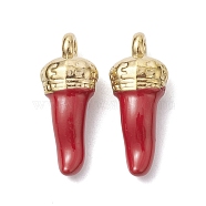 Ion Plating(IP) 304 Stainless Steel Pendants, with Enamel, Real 18K Gold Plated, Horn of Plenty/Italian Horn Cornicello Charms, Red, 25x10x7mm, Hole: 2.2mm(STAS-K277-06C-01)