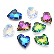 Electroplated Glass Pendants, Silver Plated Bottom, Faceted, Heart, Mixed Color, 17x14x5mm, Hole: 1.2mm, about 24pcs/board, 5board/box(EGLA-N006-017)
