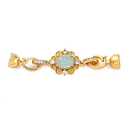 Brass Micro Pave Clear Cubic Zirconia Fold Over Clasps, with Lampwork, Flower, Real 18K Gold Plated, 55mm(KK-P291-08G)