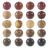 200Pcs 20 Styles Wood Beads, Round, Mixed Dyed and Undyed, Mixed Color, 8~9x8~9mm, Hole: 0.8~1.5mm, 10pcs/style(WOOD-TA0001-79)