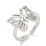 Non-Tarnish 304 Stainless Steel Butterfly Open Cuff Ring for Women, Stainless Steel Color, Adjustable(RJEW-A043-21P)