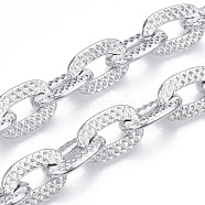 Aluminum Textured Cable Chain, Oval Link Chains, Unwelded, Platinum, 22.5x15.5x4mm(CHA-N003-45P)