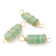 Natural Green Aventurine Connector Charms, with Golden Tone Copper Wire Wrapped, Cuboid, 22~23.5x6~7x5.5~6mm, Hole: 2.5~3.2mm(PALLOY-JF01580-03)