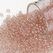 TOHO Round Seed Beads, Japanese Seed Beads, (631) Light Rosaline Transparent Luster, 8/0, 3mm, Hole: 1mm, about 10000pcs/pound(SEED-TR08-0631)