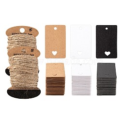 300Pcs 3 Colors Paper Price Tags, Hang Tags, for Jewelry Display, Arts and Crafts, Wedding Christmas, Rectangle with Heart, with 3 Boards Jute Cord, Mixed Color, 50x30x0.4mm, Hole: 4mm, 100pcs/colors(CDIS-LS0001-01)