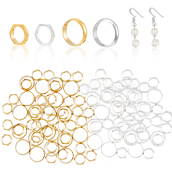 60Pcs 4 Style Brass Beads Frames, Long-Lasting Plated, Round Ring & Hexagon, Mixed Color, 8~12x2~3mm, Hole: 1~1.2mm(KK-FH0005-31)