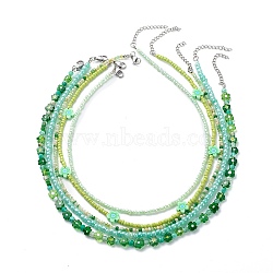 5Pcs 5 Style Polymer Clay Flower & Glass Seed Beaded Necklaces Set for Women, Green, 15.63~17.01 inch(39.7~43.2cm), 1Pc/style(NJEW-JN04011)