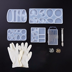 DIY Ocean Theme Pendant Kits, with Silicone Molds, for Epoxy Resin Jewelry Making, Iron Screw Eye Pin Peg Bails, Micro Drill Bits Set and Disposable Rubber Gloves, White, Molds: 4pcs/set(DIY-JP0005-64)