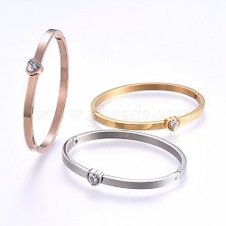 304 Stainless Steel Bangles, with Rhinestone, Heart, Mixed Color, 2-1/4 inch(5.6cm)x1-7/8 inch(4.7cm), 4~7.5mm(BJEW-P222-08)