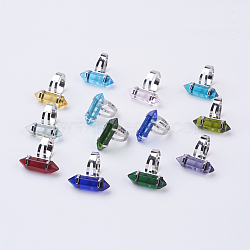 Bullet Glass Finger Rings, with Iron Ring Findings, Platinum, Mixed Color, Size 8, Inner Diameter: 18mm(RJEW-P120-B)