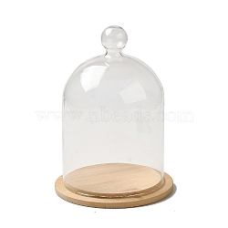 Clear Glass Dome Cover, Decorative Display Case, Cloche Bell Jar Terrarium with Bamboo Base, Round Pattern, 90x150mm(BOTT-PW0003-001C-E05)