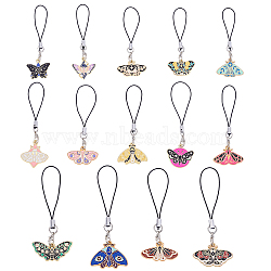 Alloy Enamel Mobile Straps Pendants, Butterfly, Mixed Color, 79~87mm, 14pcs/set(HJEW-HY00064)