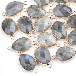 Natural Labradorite Links connectors, with Brass Findings, Nickel Free, Faceted, teardrop, Golden, 27.5x14.5~15x6~6.5mm, Hole: 2mm(G-S344-02A)