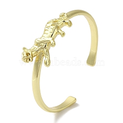 Brass Tiger Open Cuff Bangle for Women, Real 18K Gold Plated, Inner Diameter: 2-1/4x2-1/2 inch(5.8x6.2cm)(BJEW-K246-12G)