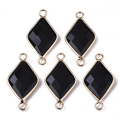 Natural Black Stone Links Connectors, with Edge Light Gold Plated Brass Findings, Faceted, Rhombus, 29~30x15x4mm, Hole: 2.5mm(G-S359-107A)