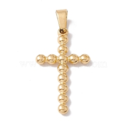 Ion Plating(IP) 304 Stainless Steel Pendants, Cross Charms, Golden, 33x18x3mm, Hole: 4x7.5mm(STAS-G279-06A-G)