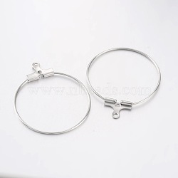 Rack Plating Brass Ring Hoop Earrings, Platinum, 21 Gauge, 30x25~26mm, Hole: 1mm, Pin: 0.7mm(KK-L125-01P)