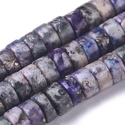 Natural African Pyrite Beads Strands, Dyed, Heishi Beads, Flat Round/Disc, 4~4.5x2mm, Hole: 0.8mm, about 179 pcs/Strand, 15.94 inch(40.5 cm)(G-D0006-E01-A-03)