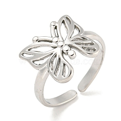 Non-Tarnish 304 Stainless Steel Butterfly Open Cuff Ring for Women, Stainless Steel Color, Adjustable(RJEW-A043-21P)