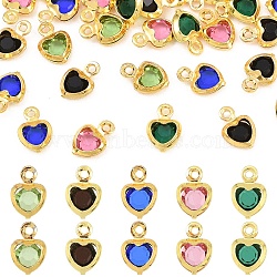 50Pcs 5 Colors Heart Rack Plating Brass Glass Charms, Cadmium Free & Lead Free, Long-Lasting Plated, Golden, 7.5x5x2mm, Hole: 1mm, 10pcs/color(KK-YW0004-09G)