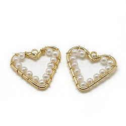 ABS Plastic Imitation Pearl Pendants, with Brass Findings, Heart, Real 18K Gold Plated, 20x22.5x3mm, Hole: 1mm(KK-T032-083G)