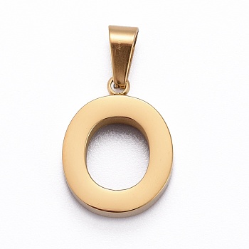 Ion Plating(IP) 304 Stainless Steel Letter Pendants, Manual Polishing, Alphabet, Golden, Letter.O, 18.5x14.5x3.5mm, Hole: 7x3.5mm
