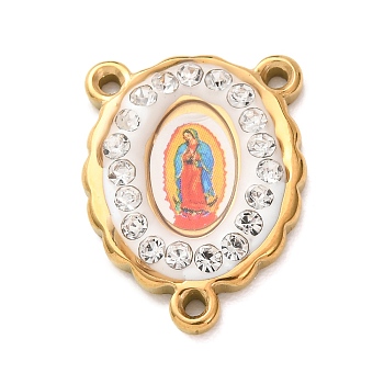 Religion 304 Stainless Steel Chandelier Components Links, with Clay Pave Crystal Rhinestone, Oval, Ion Plating(IP), Golden, 21x16x2.5mm, Hole: 1.5mm