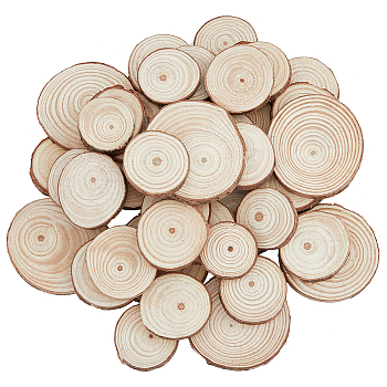 50Pcs Unfinished Natural Poplar Wood Cabochons, Wooden Circles Tree Slices, Flat Round, BurlyWood, 30~60x5~5.5mm