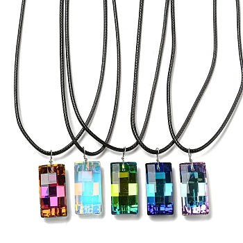 Waxed Cord Necklaces, K9 Glass Pendant Necklaces, Rectangle, Mixed Color, 17.72 inch(45cm)