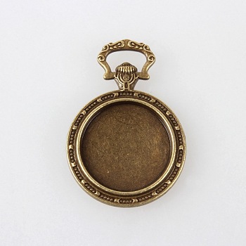 Tibetan Style Alloy Carved Rabbit Pendant Cabochon Settings, Plain Edge Bezel Cups, Cadmium Free & Nickel Free & Lead Free, Antique Bronze, Flat Round Tray: 20mm, 39x27x3mm, Hole: 9x3mm