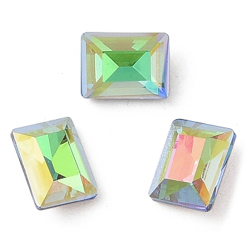 Glass Rhinestone Cabochons, Flat Back & Back Plated, Faceted, Rectangle, Sphinx, 8x6x3.7mm