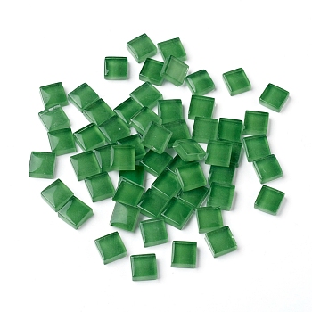 Mosaic Glass Tiles, Stained Square Pieces, for Home Decoration or DIY Crafts, Green, 9.5x9.5x4~4.5mm, about 300pcs/bag