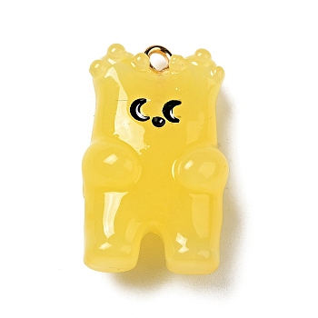 Cartoon Opaque Resin Pendants, Bear Charm, with Golden Tone Alloy Loops, Gold, 26.5x15.8x11mm, Hole: 1.8mm