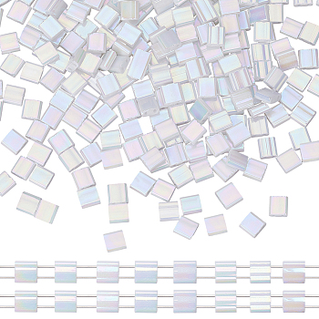 250Pcs 2-Hole Opaque Glass Seed Beads, AB Colours, Rectangle, White, 5x4.5~5.5x2~2.5mm, Hole: 0.5~0.8mm