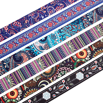 12 Yards 6 Patterns Ethnic Style Double-Sided Polyester Ribbon, Jacquard Ribbon, Tyrolean Ribbon, Flat, Colorful, Floral & Round & Stripe Pattern, Mixed Patterns, 1-1/2 inch(38mm), 2 yards/pattern