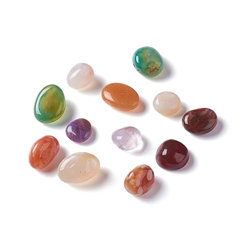 Natural Multi-Color Agate  Beads, Tumbled Stone, Vase Filler Gems, No Hole/Undrilled, Nuggets, Dyed, 6~18x6~10x3~8mm