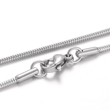 304 Stainless Steel Snake Chain Necklaces, with Lobster Claw Clasps, Stainless Steel Color, 17.7 inch(45cm), 1.5mm