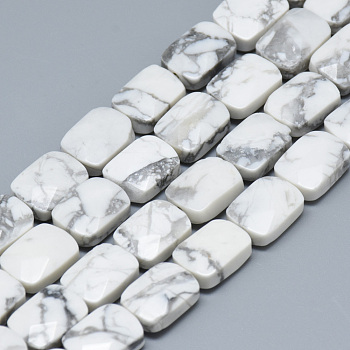 Natural Howlite Bead Strands, Faceted, Rectangle, 11x8x5mm, Hole: 1mm, about 18pcs/strand, 7.8 inch