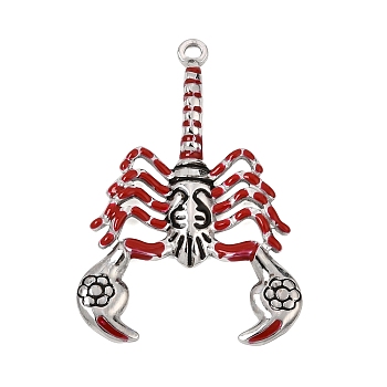 304 Stainless Steel Pendants, with Enamel, Scorpion Charms, Platinum, 43.5x29x3mm, Hole: 2mm