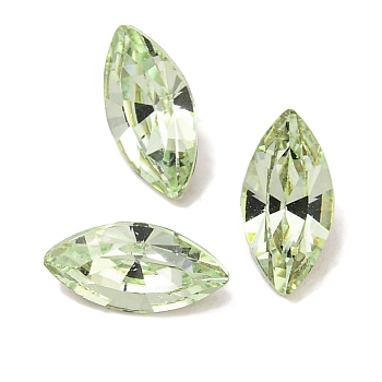 Glass Rhinestone Cabochons, Flat Back & Back Plated, Faceted, Horse Eye, Chrysolite, 8x4x3mm